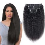 Sexycat Yaki Straight Hair Extensions Clip in 24 Inch 8Pcs 120g Clip in Hair Extensions Real Human Hair, Natural Black Color Kinky Straight Clip on Double Weft Hairpieces for Women