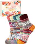 Thermal Womens Socks 5 Pairs Winter Wool Thick Warm Socks for Home Office School Vintage Nordic Christmas Socks for Women with Gifts Boxes