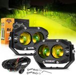 Auxbeam 4In 60W Amber Fog Lights, Amber Led Pods Super Bright Spot Beam Offroad Lights with Plug and Play Wiring Harness Kit for Truck SUV ATV UTV Jeep Wrangler Motorcycle