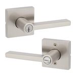 Weiser Halifax Satin Nickel Keyed Door Handle, Exterior Door Handle With Key, Entrance Door Lever With Lock With Smartkey