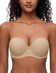 Deyllo Women's Strapless Bra Padded Cup Push Up Plus Size Full Coverage Underwire Support (Nude,32DD)