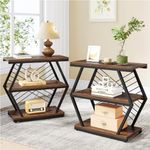 Tribesigns End Table, Industrial Side Table with 3 Storage Shelves, Wood Sofa Side Table with Geometric Metal Frame, Bedside Table for Living Room, Bedroom (1PC, Retro Brown) (2, Rustic Brown)