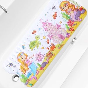 Baby Bath Mat Cartoon Kids Bathtub Mat Non Slip with Suction Cup Drain Holes 40x16in Toddler Shower Mat Machine Washable Bath Tub Shower Mat Reusable Bath Mat for Tub Bathroom (Mermaid Castle)