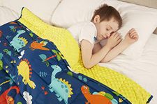 viceroy bedding Weighted Blanket for Autism Anxiety - 100% Cotton with Sensory Soft Dot Reverse Side - Heavy Weight Blanket for Sleep Therapy (Dinosaur Blue, 100cm x 155cm, 3.2kg)