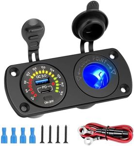 Linkstyle Panneau de prises pour chargeur de voiture, QC3.0 USB A & PD Charger Power Outlet with Switch and LED Voltmeter for 12V Auto