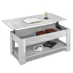 Blisswood High Gloss Coffee Table, Lift Up Coffee Table For Living Room, Wooden Coffee Tables With Storage Large Hidden Storage Rectangular Lift-Top With 1 Shelf Sofa End Tea Table, Grey