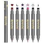 Erinde 6Pcs Double-headed Liquid Eyeliner Stamp Pen Set, Blue Red Pink Purple, Colored Liquid Eyeliner Colorful Eye Liners for Women, Waterproof Long-Lasting Tattoo Makeup, Star, Moon, Heart, Christmas Makeup