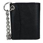 Men's Pebble Grain Leather RFID Trifold Chain Wallet, Black