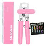 Mebotem 10 Colors Can Opener Manual Handheld Heavy Duty Hand Can Opener Smooth Edge Stainless Steel Can Openers Top Lid Kitchen Gadgets, Best Large Rated Easy Turn Knob, with Bottle Opener, Pink