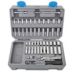 Apollo Tools DT0004 New Metric and SAE Compact 50-Piece Socket Set with 72 Teeth Ratchet and Chrome Vanadium Steel Construction, Blue/Grey