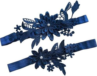 Oyabridal Garter for Bride Wedding Garter Set Floral Bridal Garter Lace W010 (Navy)