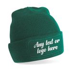 Personalised Beanie – Any Text, Any Image or Logo Patch Beanie – Custom Men’s Skullies & Wooly Hats with Adjustable Fit | Perfect for Winter Wear | Unisex Gift (Bottle Green)