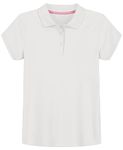 IZOD Girls' School Uniform Short Sleeve Interlock Polo, White, 4