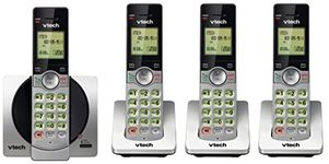 VTech DECT 6.0 Four Handset Cordless Phones with Caller ID, Backlit Keypads and Screens, Full Duplex Handset Speakerphones, Call Block Silver/Black - CS6919-4