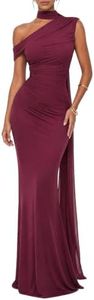 CurvySweet Isolde Women's One Shoulder Mesh Ribbon Ruched Formal Maxi Dress