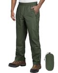 Outdoor Ventures Men's Waterproof Trousers Lightweight Packable Overtrousers Windproof Motorbike Rain Over Pants for Walking Cycling Hiking Fishing Dark Green M/30 Inseam