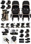 Rexhan Twin 4 in 1 Reversible Travel System, Foldable Double Baby Buggy, Twin Toddler Pram, Pushchair, Lightweight, Tandem All in One Stroller, Portable Baby Carriage, 0-4 Year, Aluminium Frame