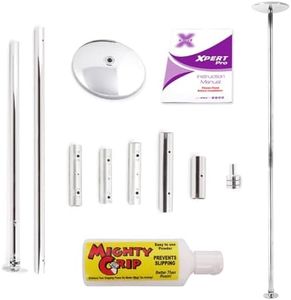 X-POLE Fitness & Dance Pole for Home - Spinning & Static, Portable & Adjustable - 45mm Chrome (XPERT PRO) [DVD + Grip Powder + Access to TV Membership]