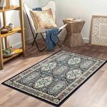 amazon basics Machine-Made Carpet | Super Soft, Fade-Resistant, Eco-Friendly, Anti-Skid Backing | Thick Carpet for Living Room, Dining, Bedroom | Dark Pattern, Green |3 x 5 ft