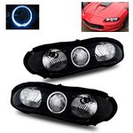 SPPC Headlights Black Assembly Set Halo For Chevy Camaro - (Pair) Driver Left and Passenger Right Side Replacement Headlamp