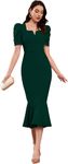 SATPURUSH Women's Lycra Blend Sweet-Heart Neck Puff Sleeve Fit and Flared Calf Length Casual Bodycon Dress for Party, Office, Meetings Etc. (Green, XL)