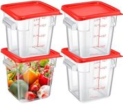 Maxcheck 4 Pcs 4Qt Food Storage Container with Lids Set Square Clear Commercial Containers with Scale and Handle Space Saving for Home Kitchen Restaurant Proof Dough Marinating Meat (Red)