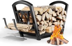 Habit Garden Indoor Firewood Rack with Kindling Wood Hooks, Steel Log Holder, Storage Rack for Firewood, Small Firewood Rack for Outdoor Firepit, deck and patio, 25in(L) x 12in(W) x 16in(H)