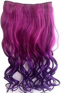 (hot pink to dark purple) - Fashion Sexy Two Tone Long Curl/curly/wavy Clip in Hair Extensions Pieces Wig Girls, Shade Hot Pink to Dark Purple