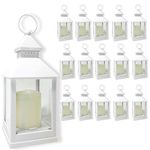 BANBERRY DESIGNS Decorative Lanterns Set - Set of 16-5 Hour Timer - 9 3/8" H White LED Lanterns with Flameless Pillar Candles Included - Indoor/Outdoor Lantern Set- Hanging or Sitting Decoration...