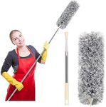 VIHLANATH Microfiber Feather Duster Bendable & Extendable Fan Cleaning Duster with Up to 100 inches Stainless Steel Expandable Pole Handle Washable Duster for High Ceiling Fans, Window Blind