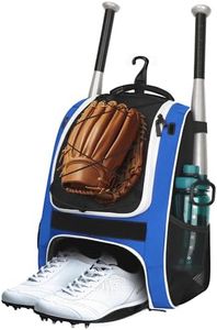 Youth Baseball Bag - Bat Backpack for Baseball, T-Ball & Softball Equipment & Gear, Bat & Glove Holder Gift, Large Main Compartment for Helmet & accessories, Separate Shoes Compartment, Fence Hook