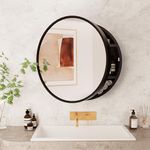 Chilihom Round Medicine Cabinet Mirror with Shelf, Bathroom Wall Cabinet Recessed Medicine Cabinet with Vanity Mirror, Surface Mount Above Toilet Storage Cabinet, Black