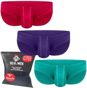 Real Men Ares-Accent Low-Rise Pouch Bikini Brief – 1, 3, 6 Pack with Size ABCD Pouch XS - 5XL, B Pouch 3 Pack Emerald Purple Red, Medium