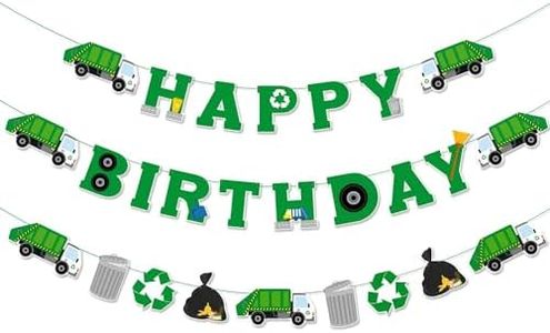 Garbage Truck Birthday Banner Trash Truck Party Supplies Waste Management Recycling Decorations Set of 3