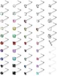 YADOCA 50Pcs Hypoallergenic Nose Rings 20G Surgical Steel Nose Rings Studs L Shaped Nose Piercing Jewelry CZ Opal Heart Nose Studs Set for Women Men