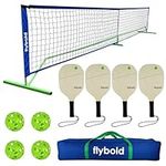 flybold Pickleball Set With Net |Portable Set with 4 Paddles| Net Regulation Size Equipment Lightweight Sturdy Interlocking Metal Posts with Carrying Bag for Indoor Outdoor Game| Full Court Size- 22ft