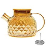 Belle Vous Glass Teapot with Bamboo Lid - 1L/34oz Borosilicate Glass Jug with Strainer Insert - Stovetop Safe Kettle with Filter Spout for Loose Leaf Tea, Blooming Tea and Fruit Tea