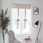 SIMPVALE 1 Piece Tie up Voile Curtain - Embroidery Roman Blind Shade - Sheer Curtains Tulle Panels Window Cover for Bedroom, Study, Bathroom, Kitchen (Khaki, Width 100cm / Height 140cm)