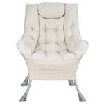 Superrella Modern Soft Accent Chair Living Room Upholstered Single Armchair High Back Lazy Sofa (White)