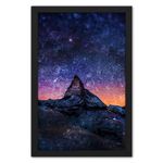 Ritwika's Abstract Wall Art Of Mountain Before Sunrise With Frame for Home and Office Decor | 19.5 inch x 13.5 inch, With Glass | Multi Colored | Digital Painting, Set of 1