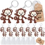 KeeStar 60 Pack Keyring Party Favor Packs with 20 Monkey Keyrings, 20 Thank You Tags and 20 Souvenir Bags for Birthday Party, Wild Animal Themed Baby Shower, School Carnival Rewards, Classroom