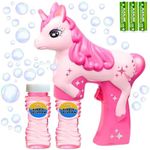 Unicorn Bubble Gun with Batteries – Leak-Free Automatic Bubble Blower & Maker for Toddlers & Kids | Bubble Shooter Toy with Solution Included | Ready to Play & Newly Upgraded