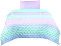 Tadpoles Girls Mermaid Pattern Quilt Set, with 1 Twin Size Quilt and 1 Standard Sham, Lightweight, Soft, and Durable, Iridescent Metallic, for Kids, 2-Piece Set - Twin.