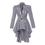 Saniplaycos Women's Steampunk Victorian Jacket Coat Medieval Vintage Gothic Tailcoat Long Sleeve Tuxedo Shirt, Black White Stripes, X-Small