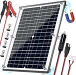 POWOXI Solar Panel, 12V 20W Magnetic Solar Battery Charger Maintainer, Bult-in Intelligent Charge Controller, Waterproof Solar Trickle Charger Alligator Clip for Car RV Motorcycle Marine, etc.