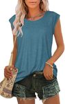 V-Neck Tunic for Ladies Fashion Breathable Shirts Basic Sleeveless Vest Daily Wear(Blue,L)