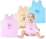 MOM CARE Cotton Newborn Baby Vest Sleeveless Sando Baniyan Pure Cotton Printed for Boys and Girls from 6-12 Months (Pack of 3) Multi