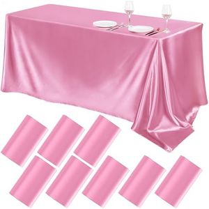 TURSTIN 8 Packs Pink Satin Tablecloth 102 x 58 Inch Overlay Satin Table Cover Rectangle Bright Silk Tablecloth Smooth Fabric Table Decoration for Wedding Banquet Party Events