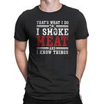 Vintage T-Shirts - I Smoke Meat and I Know Things BBQ Smoker Grill Funny Gift Shirt - Crew Neck Short Sleeve, Black, 2XL