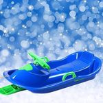 Two-Person Sled with Cushion, Plastic Sled, Children's Sled with Steering Wheel, Sled with Brake Handrail